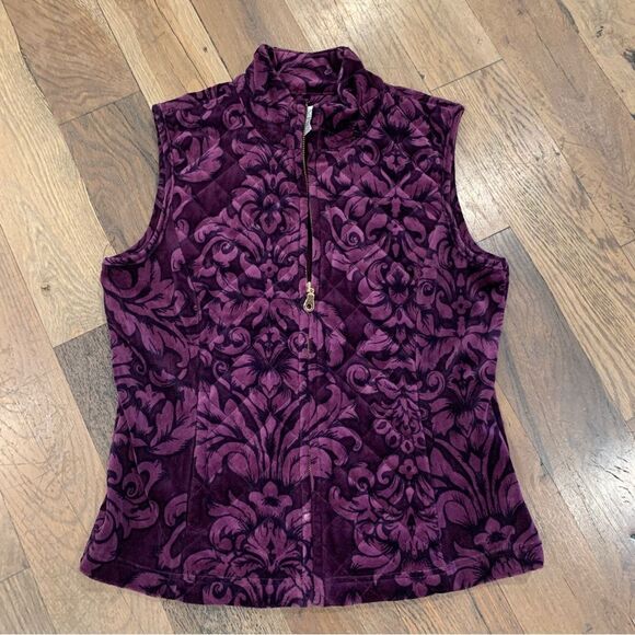 Charter Club Woman Purple & Black Floral Velour Quilted Vest Size Petite… - Picture 3 of 9